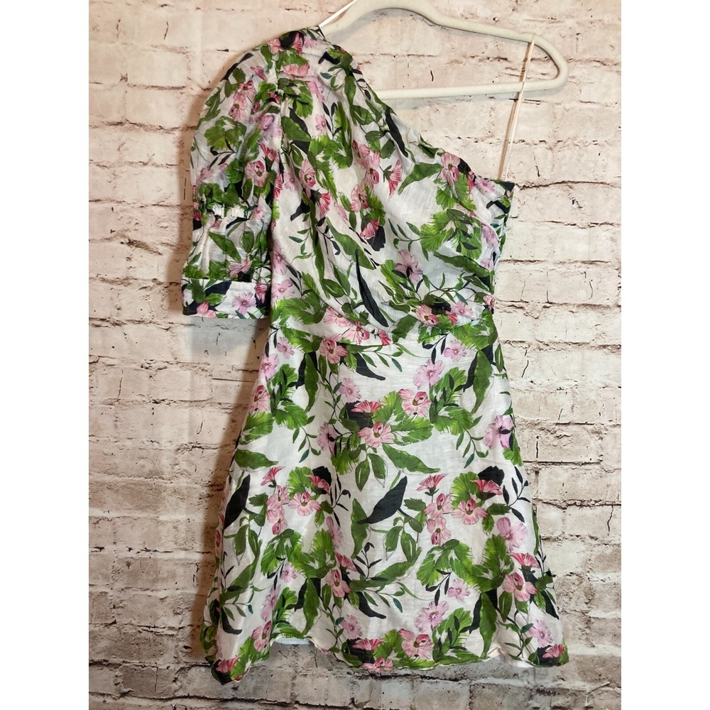 La Maison Talulah Tropo Dreams Mini Dress XS One Shoulder Silk Linen Garden